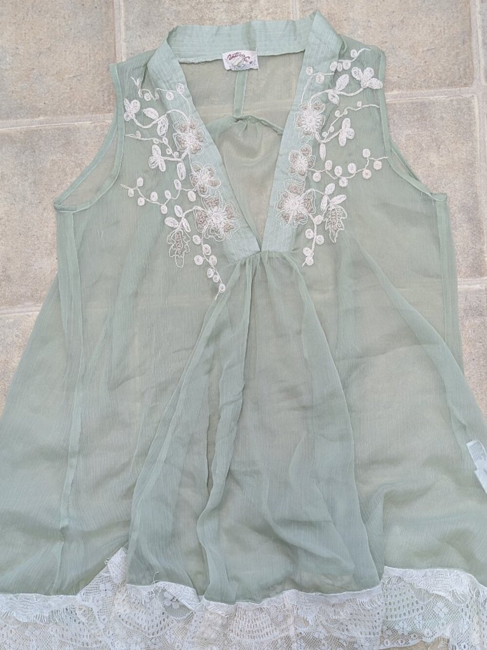 Antica Sartoria Positano Boho Embroidered Chiffon Tunic Top Mint Green OS